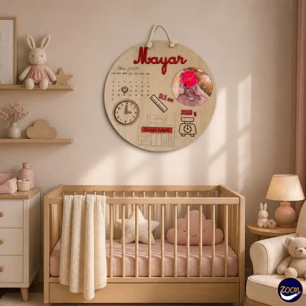 Tableau naissance personnalisé en bois avec prénom Mayar, photo, poids, taille et heure de naissance – Zoom.ma